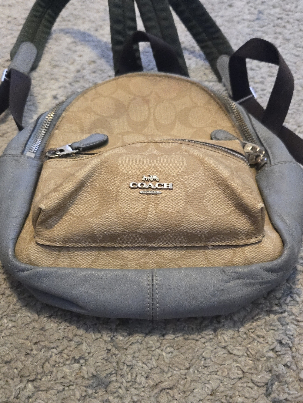 Coach Mini Charlie Backpack Signature Canvas Leather Grey Brown F58315 - Picture 4 of 14